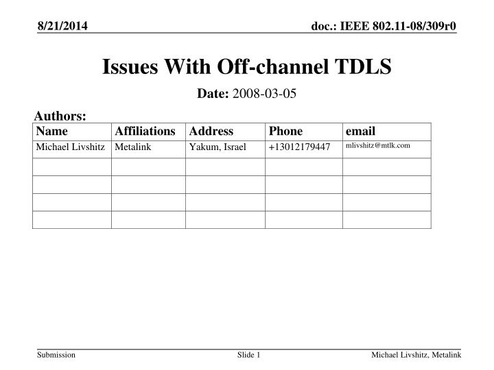 issues with off channel tdls