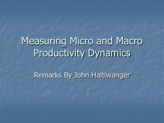 Measuring Micro and Macro Productivity Dynamics