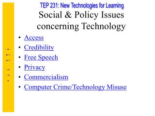 Social &amp; Policy Issues concerning Technology