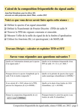calcul de la composition fr quentielle du signal audio