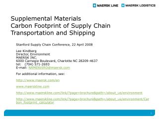 Supplemental Materials Carbon Footprint of Supply Chain Transportation and Shipping