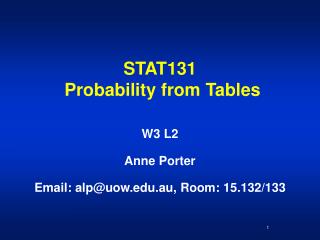 STAT131 Probability from Tables