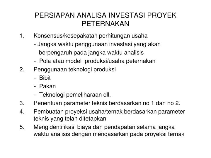 persiapan analisa investasi proyek peternakan