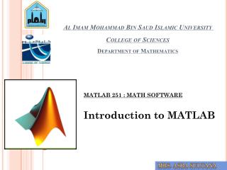 Al Imam Mohammad Bin Saud Islamic University College of Sciences Department of Mathematics
