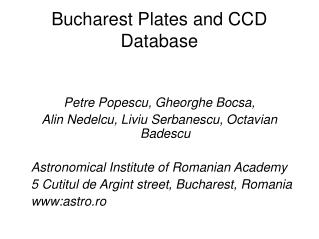 Bucharest Plates and CCD Database