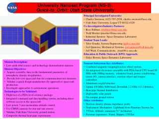 Mission Description: Low earth orbit science and technology demonstration mission