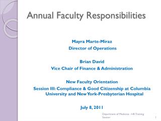 Annual Faculty Responsibilities