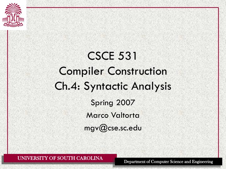 csce 531 compiler construction ch 4 syntactic analysis