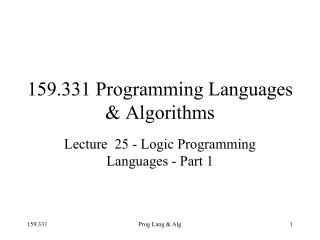 159.331 Programming Languages &amp; Algorithms