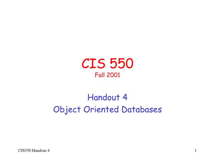 cis 550 fall 2001