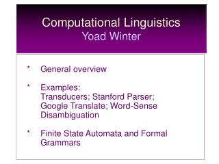 Computational Linguistics Yoad Winter