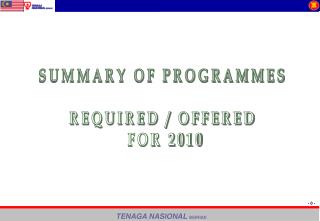 SUMMARY OF PROGRAMMES REQUIRED / OFFERED FOR 2010