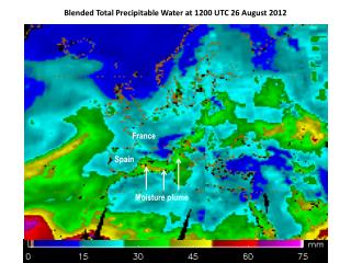Blended Total Precipitable Water at 1200 UTC 26 August 2012