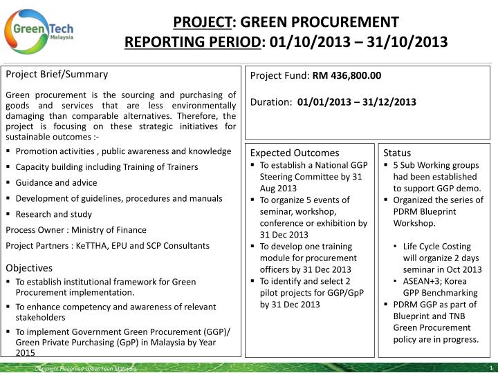 project green procurement reporting period 01 10 2013 31 10 2013