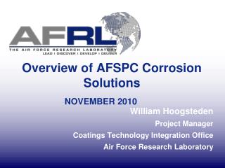Overview of AFSPC Corrosion Solutions NOVEMBER 2010