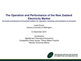 The Operation and Performance of the New Zealand Electricity Market