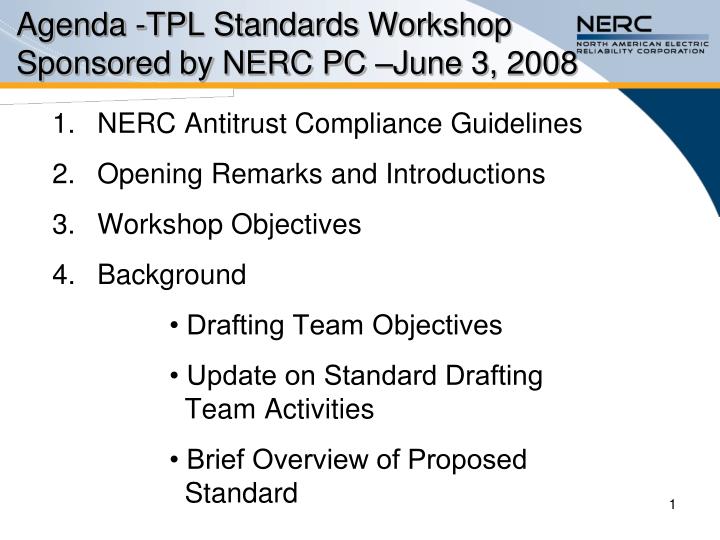 agenda tpl standards workshop sponsored by nerc pc june 3 2008