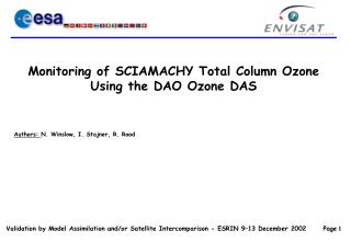 Monitoring of SCIAMACHY Total Column Ozone Using the DAO Ozone DAS