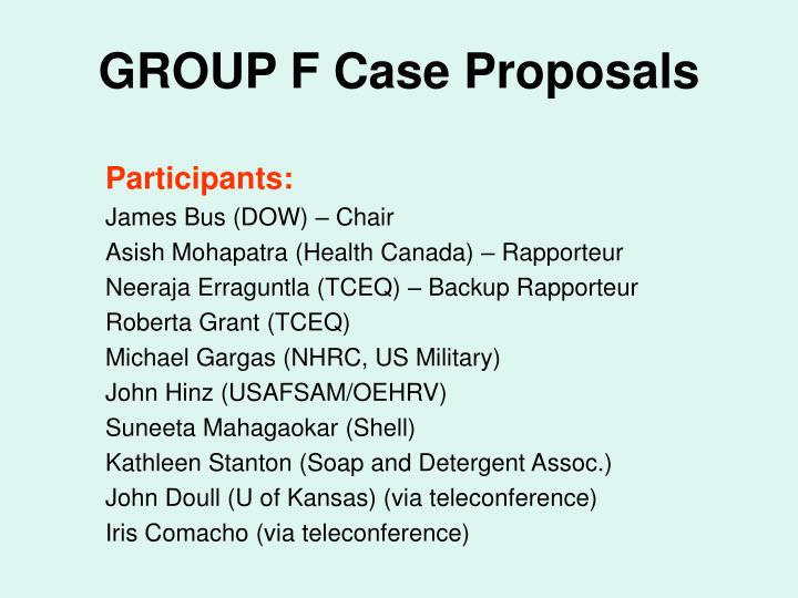 group f case proposals