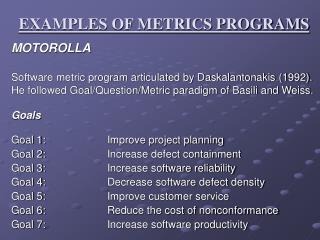 EXAMPLES OF METRICS PROGRAMS