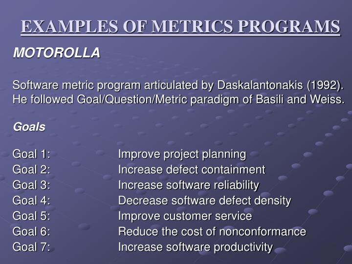 examples of metrics programs