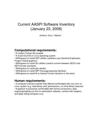 Current AASPI Software Inventory (January 23, 2008)