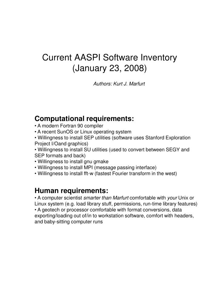 current aaspi software inventory january 23 2008
