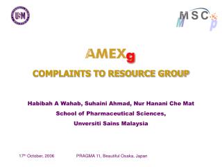 COMPLAINTS TO RESOURCE GROUP