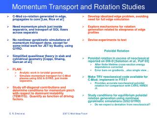 Momentum Transport and Rotation Studies
