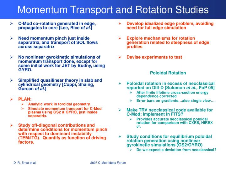 momentum transport and rotation studies