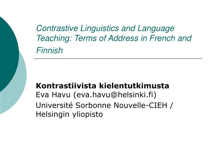 contrastive linguistics and language teaching terms of address in french and finnish