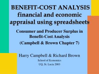 Consumer and Producer Surplus in Benefit-Cost Analysis (Campbell &amp; Brown Chapter 7)