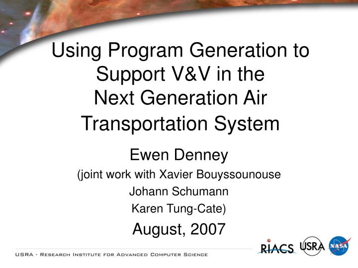 using program generation to support v v in the next generation air transportation system