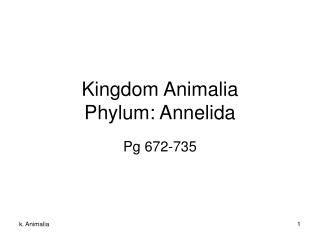 Kingdom Animalia Phylum: Annelida
