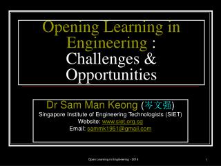 Opening Learning in Engineering : Challenges &amp; Opportunities