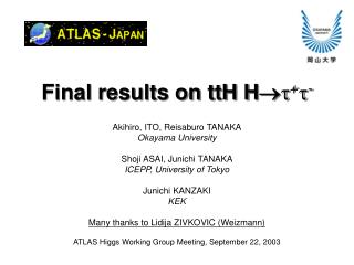 Final results on ttH H ? ? + ? -