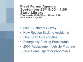 2006 Customer Survey How Reduce Backing Accidents Fleet.Utah.Gov updates
