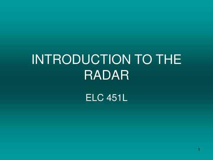 introduction to the radar