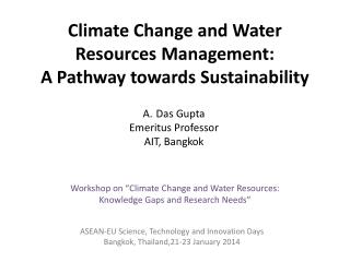 Climate Change and Water Resources Management: A Pathway towards Sustainability