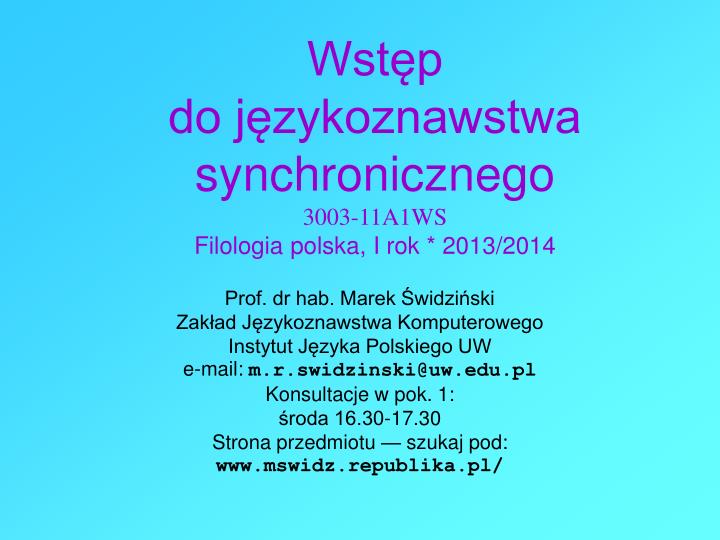 wst p do j zykoznawstwa synchronicznego 3003 11a1ws filologia polska i rok 2013 2014