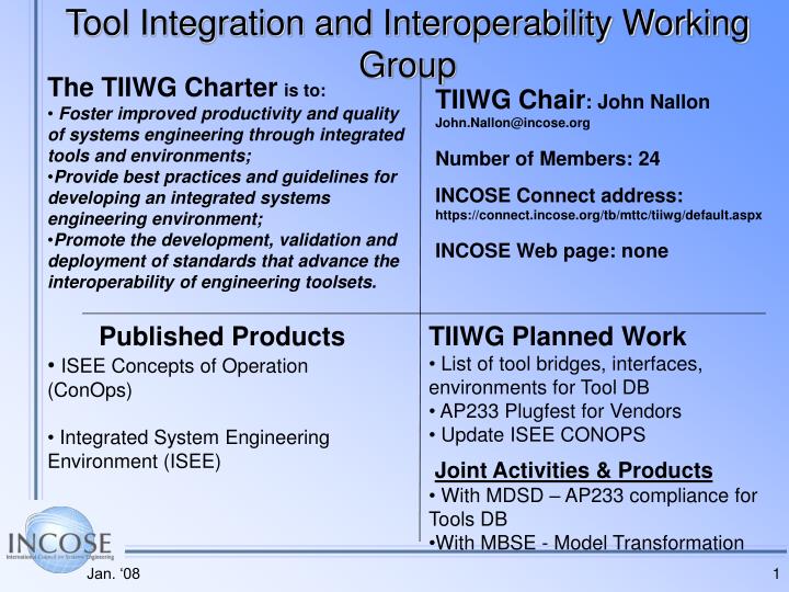 tool integration and interoperability working group