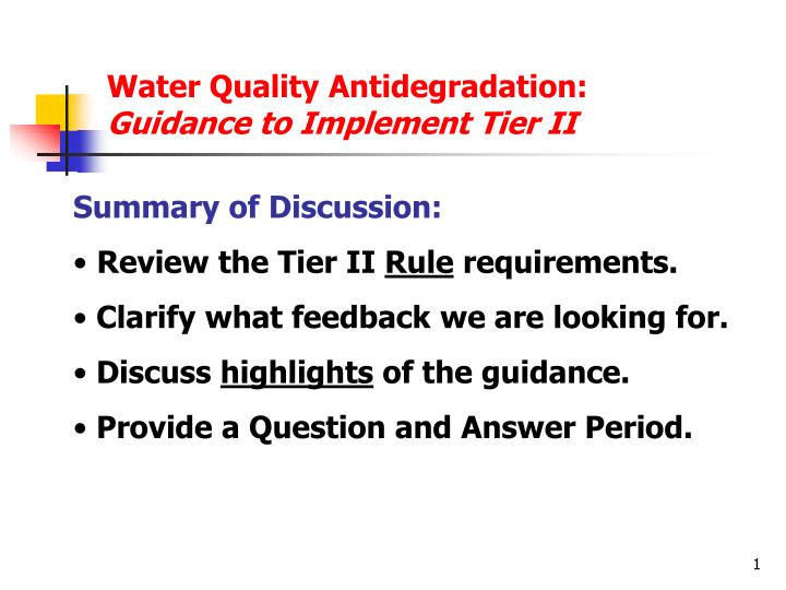 water quality antidegradation guidance to implement tier ii