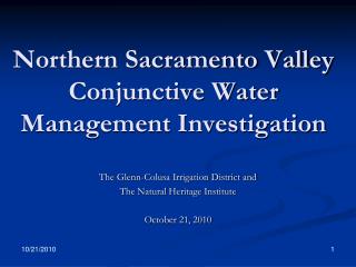 Northern Sacramento Valley Conjunctive Water Management Investigation