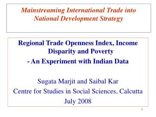Mainstreaming International Trade into National Development Strategy