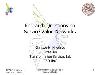 Research Questions on Service Value Networks