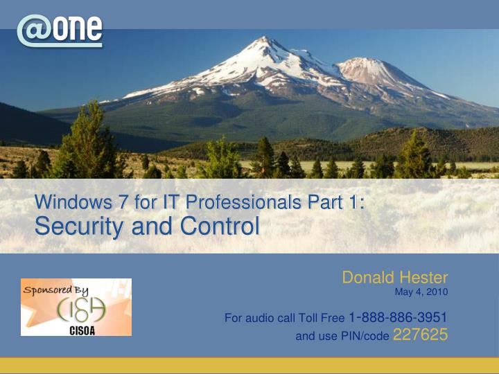 windows 7 for it professionals part 1 security and control