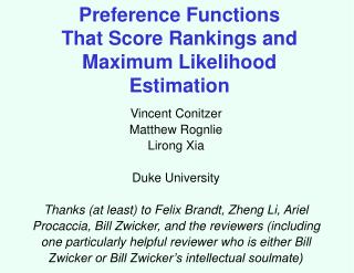 Preference Functions That Score Rankings and Maximum Likelihood Estimation