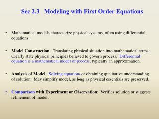 Sec 2.3 Modeling with First Order Equations