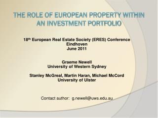 The role of european propErty within an investment portfolio