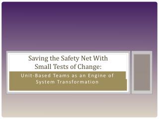 Saving the Safety Net With Small Tests of Change: